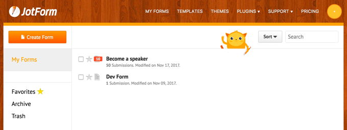 JotForm My Forms tab