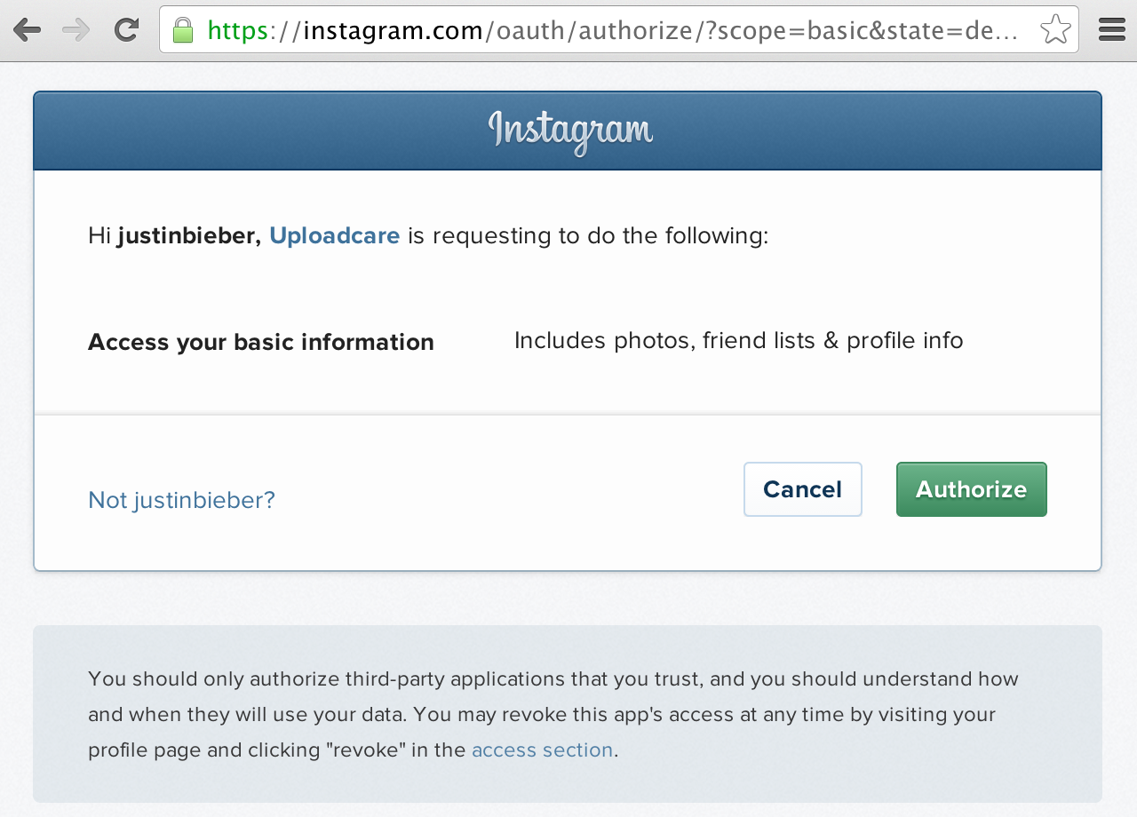 Authorize Uploadcare to access your basic info