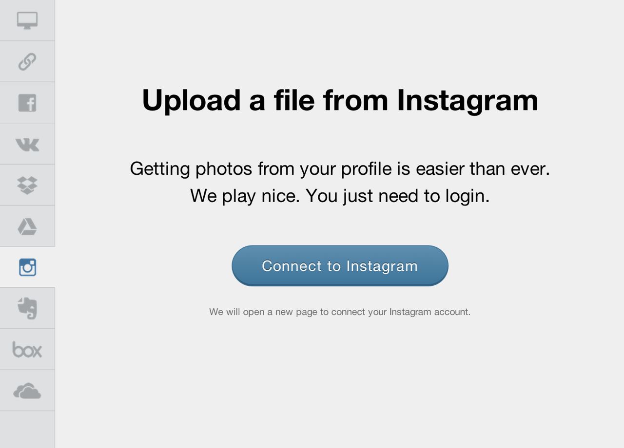 “Connect to Service” button in the Uploadcare widget