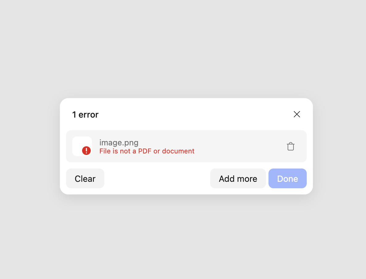 Uploadcare File Upload Widget displaying custom message