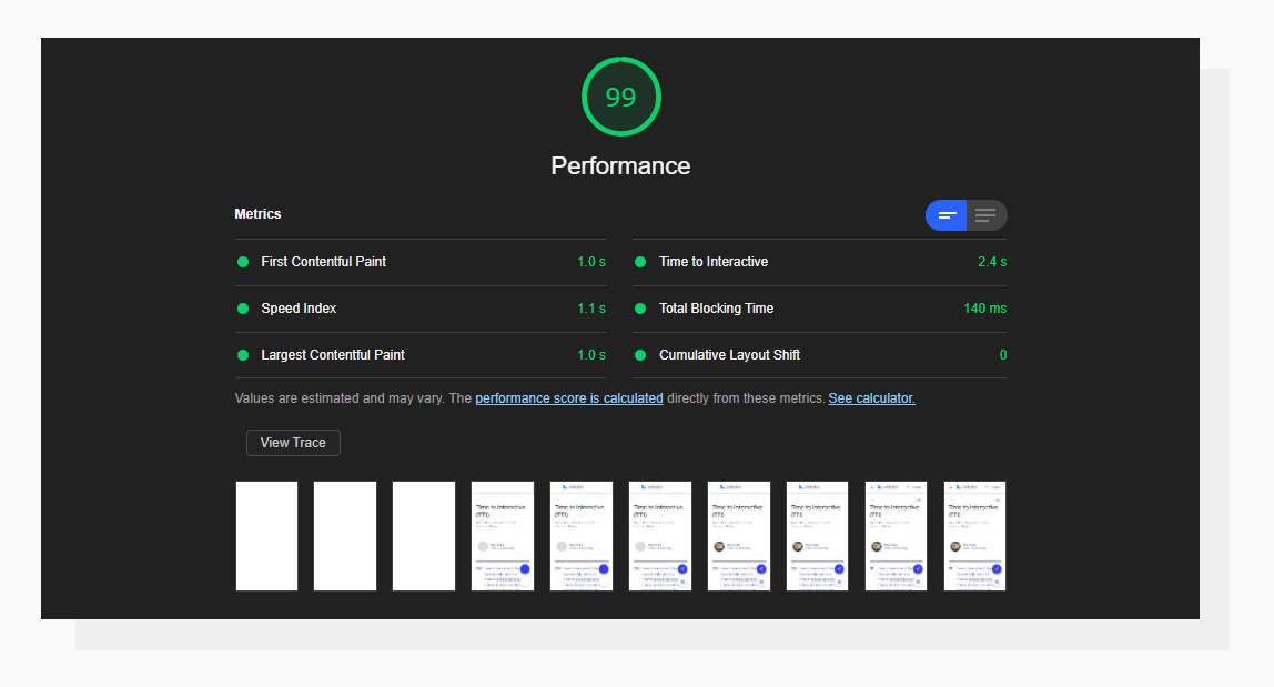 A screenshot of decent Google Lighthouse Audit results