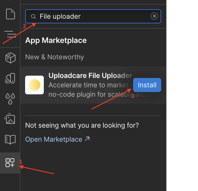 Uploadcare file uploader app installation in Webflow