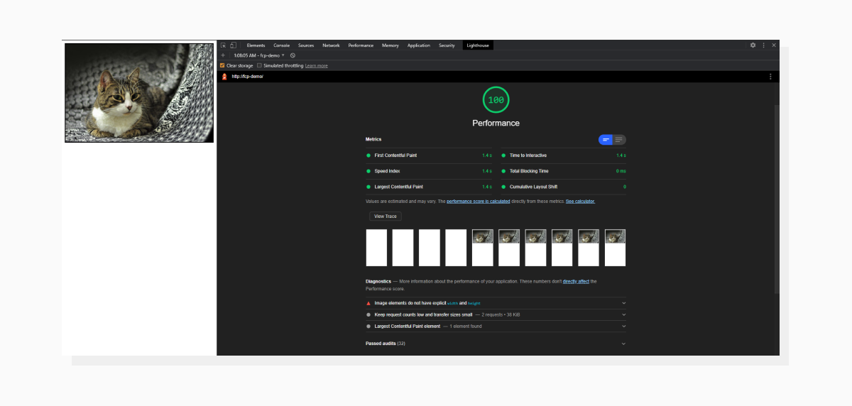 a Lighthouse audit with an optimized image