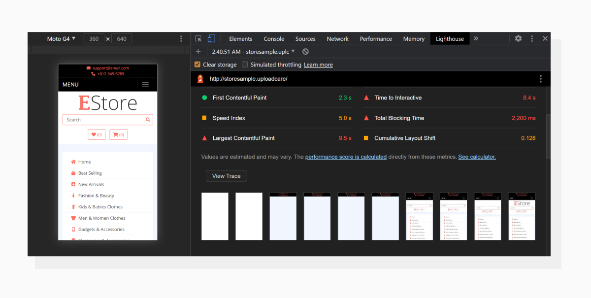 Mobile Lighthouse audit results with not-so-good Speed Index