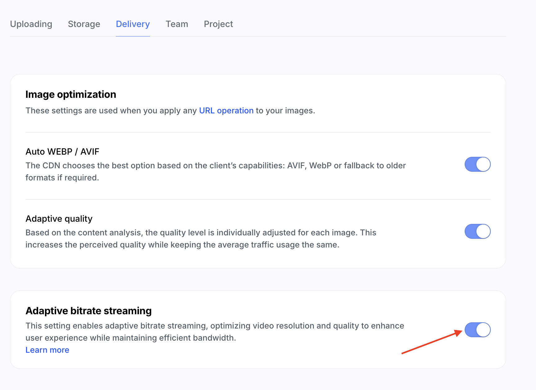 Uploadcare ABR settings
