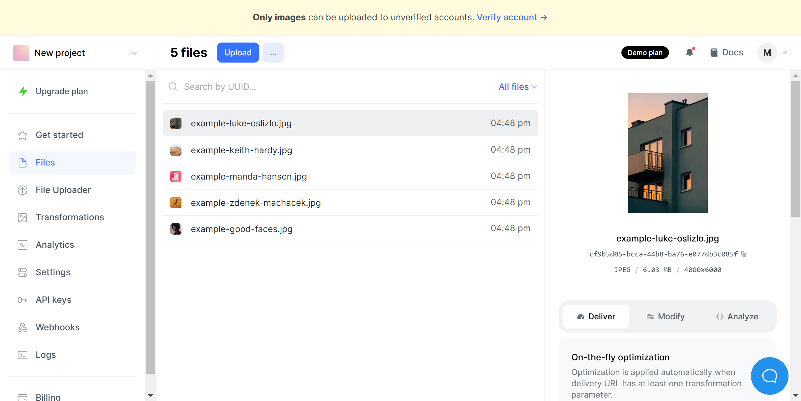 Uploadcare Project Dashboard